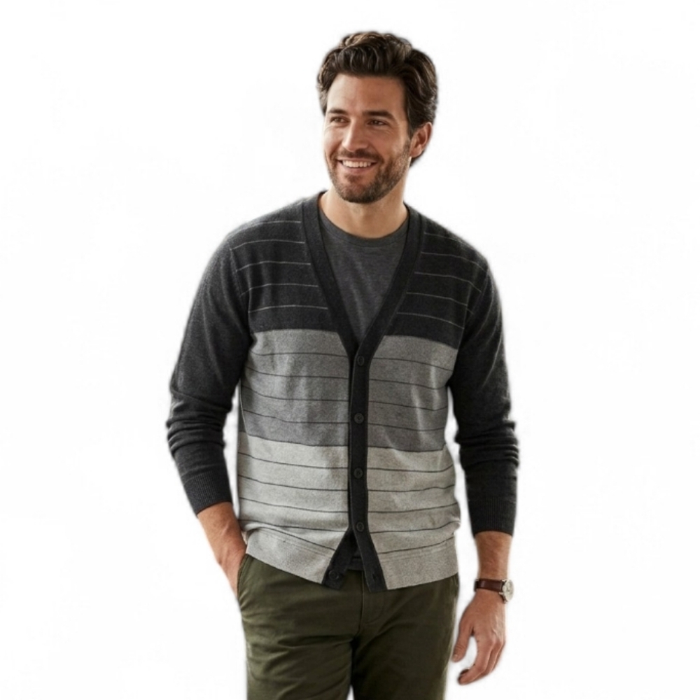 MIDTOWN Men's Striped Cotton Colorblock Buttoned Cardigan SZ L